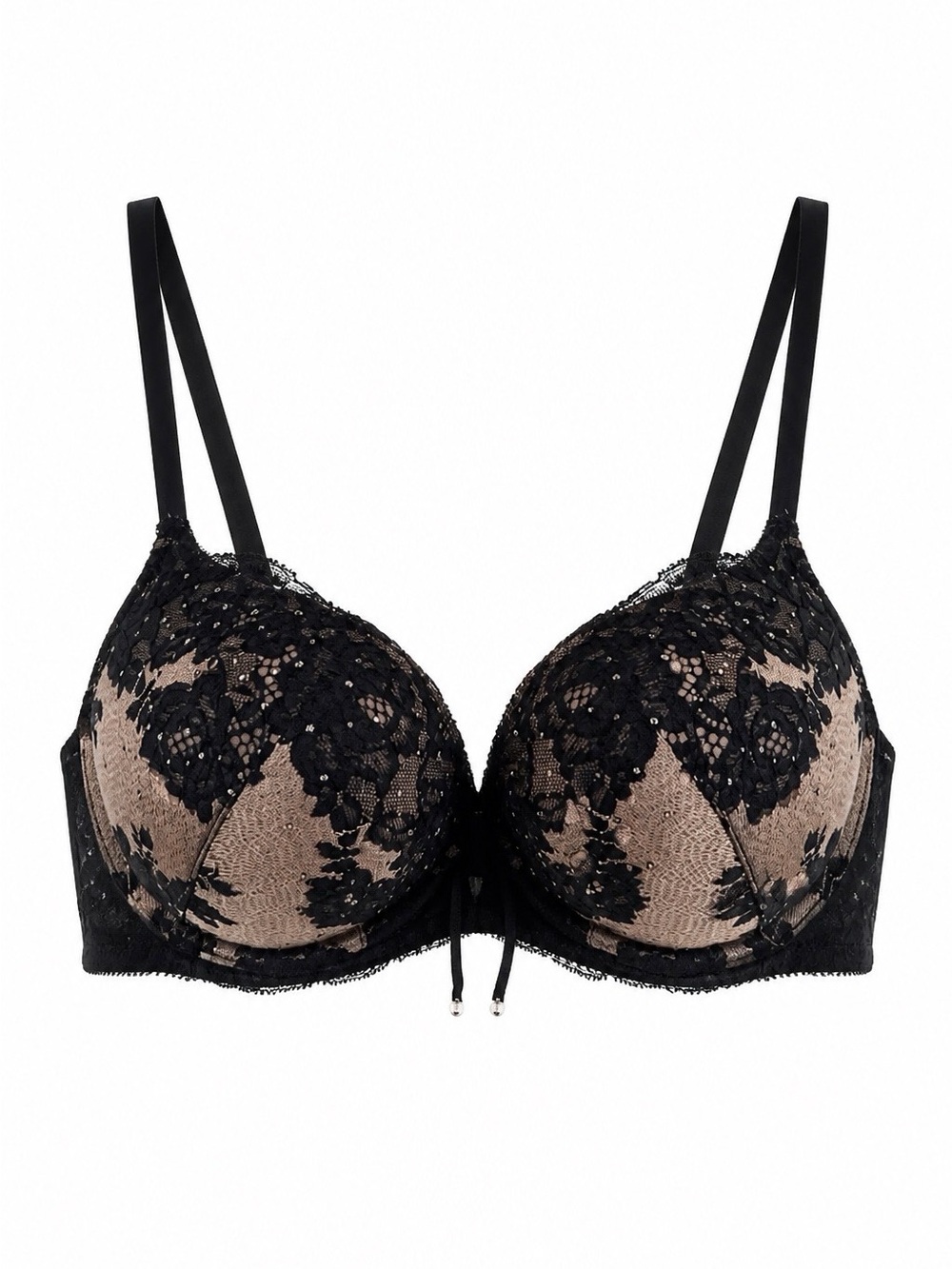NWOT Victoria's Secret Bombshell Black Lace Bra with Nude Underlay
